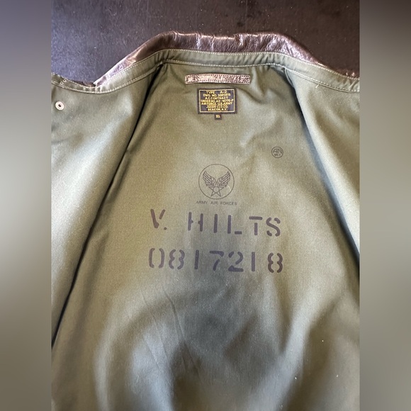 Olive goat skin Bomber Jacket with Ribbed Accents - Picture 11 of 15